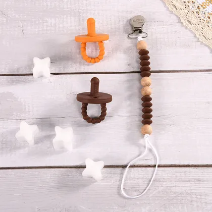colorful Solid silicone baby pacifier with chain clip