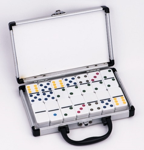 Plastic Domino Blocks Double 6 dominoes in Aluminum Case