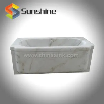 Hand Carved White Marble Stone Free-standing Bathtub BT-054A-WHMO