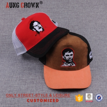 Custom embroidered suede 5 panel mesh baseball hats