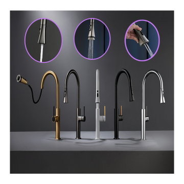 Chrome Gun Grey White Titanium Golden 304 Stainless Steel Single Handle Pull-Out Kitchen Faucet