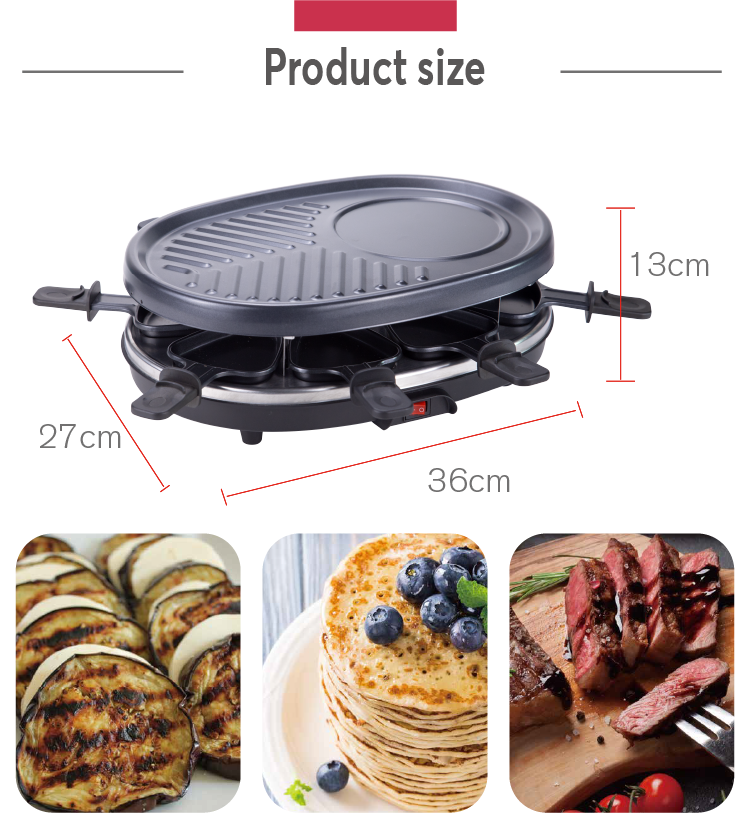 Non Stick Black Raclette Grill For 8 People 3