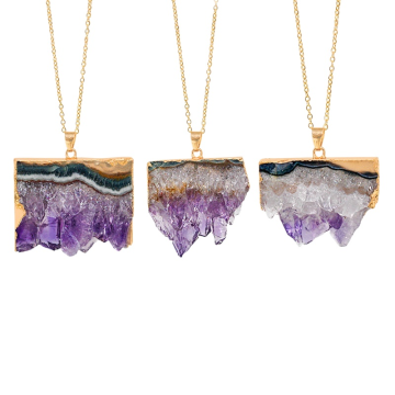 BraveLight Fashionable Irregular Amethyst Crystal Pendant Necklace