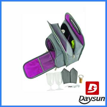 Wholesale 2 bottle wine bags with extra pocket
