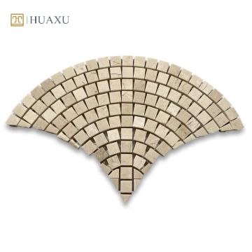 Huaxu Big Fan-shaped Easy Installation Mesh Back Natural Creamy Marble Look Wall Mosaic Tiles