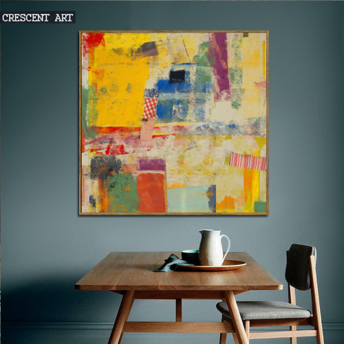 Kuning Abstract Canvas Cetak dengan Frame