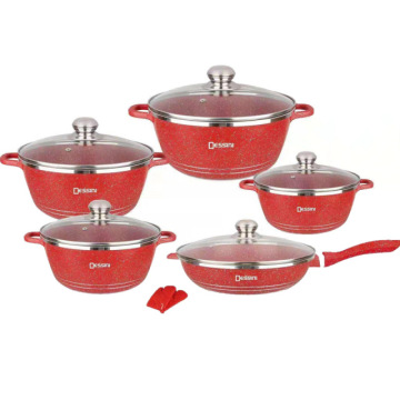 Dessini 12-Piece Blue Non-Stick Die-Cast Aluminum Kitchenware Set with Tempered Glass Lid