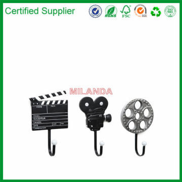 Decorative Movie Design Metal Wall Mounted Storage Hooks for Hanging Coats Keys - Set of 3