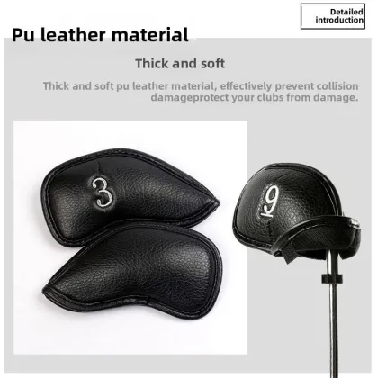 Premium Leather Golf Club Iron Head Covers Set