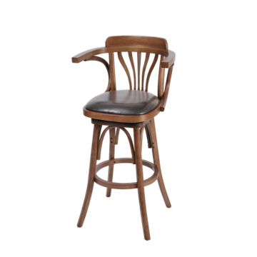 American Vintage Antique Wooden High Bar Armrest Chair with Leather Seat and Back
