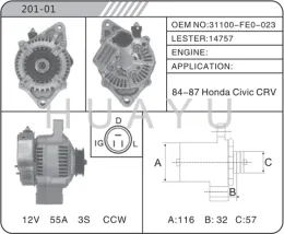 REBULIT AUTO ALTERNATOR MOTOR FOR HONDA CRV 14757