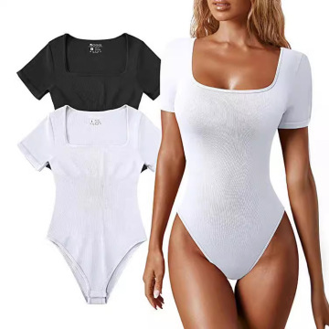 Summer Square Collar Short Sleeve Tight Jumpsuit for Women