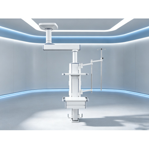 Motorized Anesthesia Ceiling Pendant,2‑Layer Height‑Adjustable Instrument Platform,Stainless Steel IV Pole & Syringe Pump Shelf