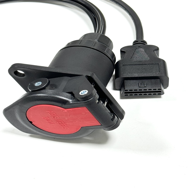 Truck Trailer 7Pin Male & Female Socket to OBD2 Diagnostic Adapter Cable with DC Power Plug