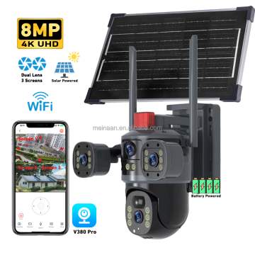 4K V380 Pro: 8MP WiFi 3 Lens Solar Powered PTZ Surveillance Camera