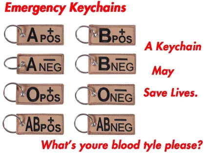 Fashion Blood Type Keychains Chapter A+B+AB+O - Front POS NEG Blood Type Group Tactical Keychain