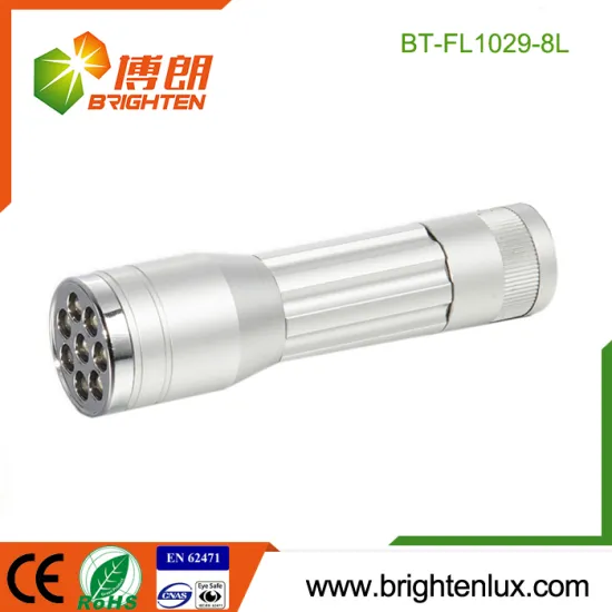 Factory Supply 1*AA Dry Battery Powered Aluminum Material Pocket 8 led Mini Torch Flashlight