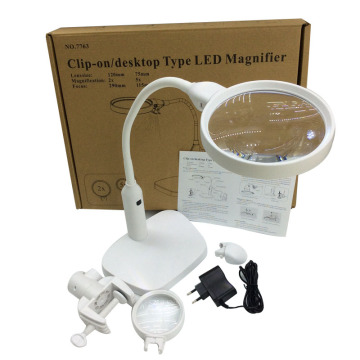 7763 Clip-on Desk Lamp with Magnifier and 6 LED Lights, 2x/5x/16x Magnification