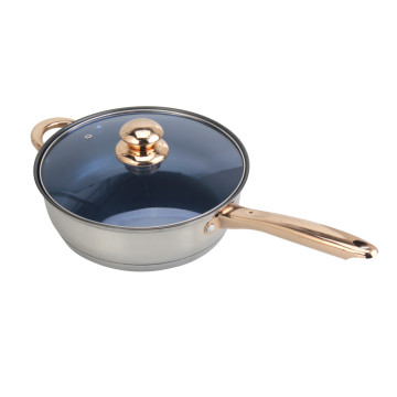 Stainless Steel Frying Pan with Blue Glass Lid