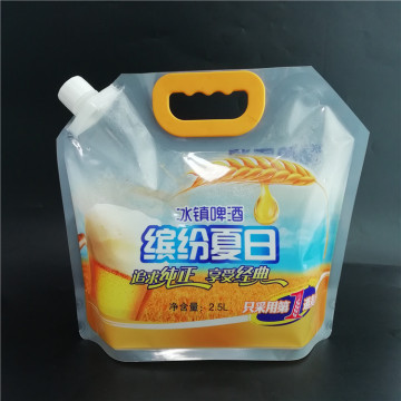 plastic handle stand up packaging bag with cap