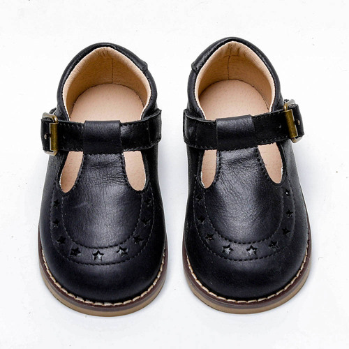 Zapatos de vestir para niños de cuero negro al por mayor