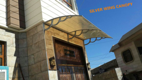 Large polycarbonate plastic awning materials rain door canopy cover with plastic injection brackets 1500mm