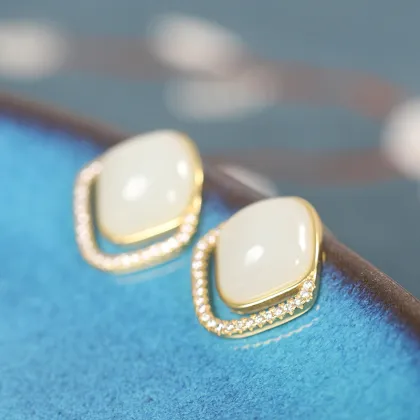 Silver Jade Earring Jewelry Korean Earrings Gold Plated