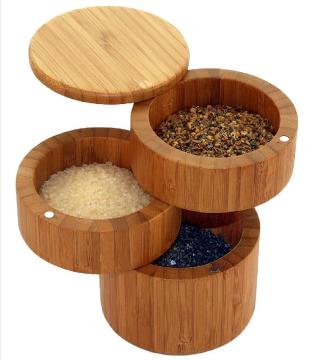 Round 3-Tier Bamboo Storage Box with Magnetic Lid