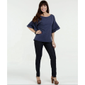 Chiffon O-neck Flare Blouse Design Half Sleeve Top