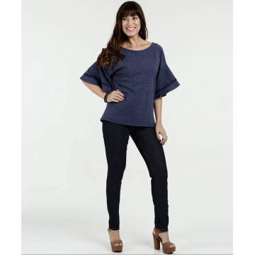 Chiffon O-neck Flare Blouse Design Half Sleeve Top