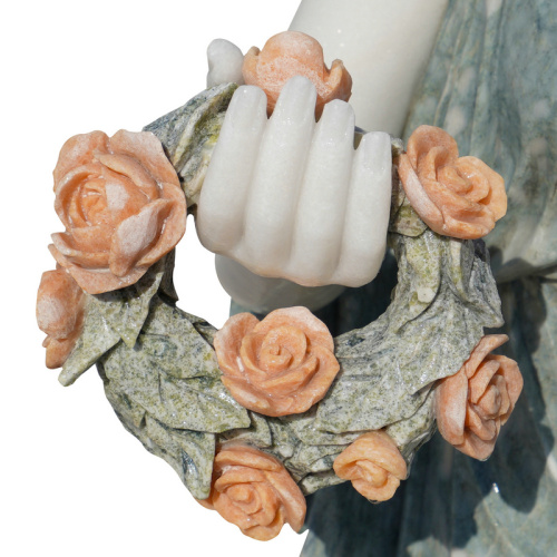 Marble Seated Goddess Statue with Floral Rose Decor