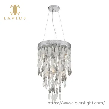 White gray oval crystal beads pendant light Crystal chandelier for villa living room staircase bedroom