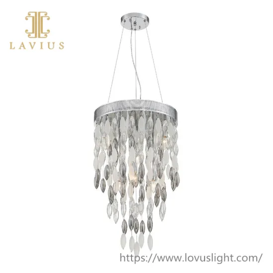 White gray oval crystal beads pendant light Crystal chandelier for villa living room staircase bedroom