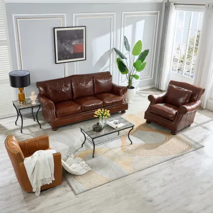 Modern Royal Luxury Brown Leather Sofa Set for Home & Hotel
