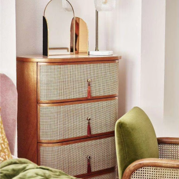 Rustic Rattan Wooden Cabinet: Unique Storage and Display Solution for Living Rooms