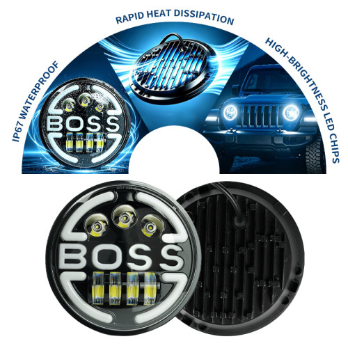 LiuHJG BOSS 7 Inch Round Motorcycle Led Headlight with H4 for Harley