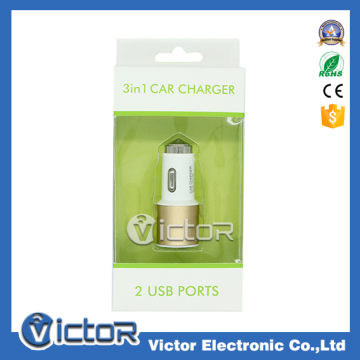 3 in 1 New Fashion Design Color with High Quality 3.1 A for Car Charger with 2 USB PROTS