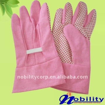 Cotton Drill Red Printed PVC Dots Gardening Gloves