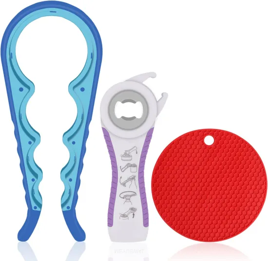 3-Piece Set: Stainless Steel Bottle & Jar Opener with Can Opener, Pot Mat & Dinner Pads - Kitchen Tool Accessory Set