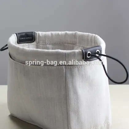 Korean style beige twill canvas cosmetic bag for travel