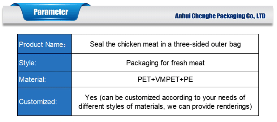 chicken meat three sided sealed bag