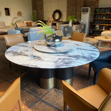 Hot Sale Modern 8-Person Round Marble Rotating Dining Table Set
