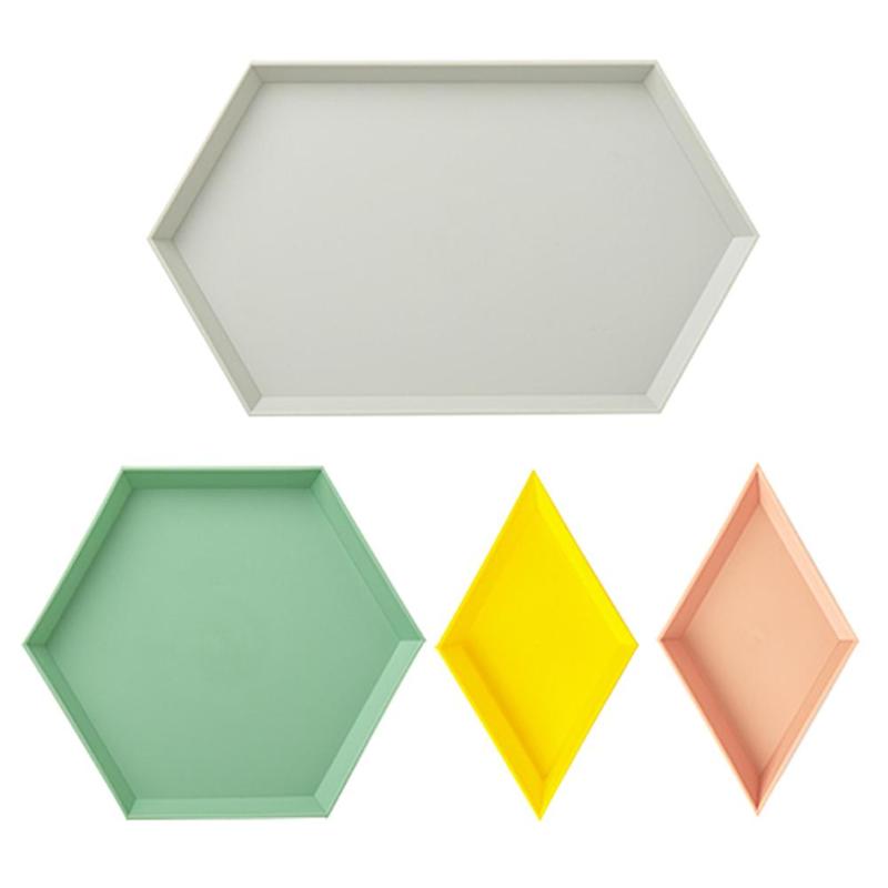 1 Set Storage Tray Nordic Style Polygon Desktop Combination Storage Tray Geometric Dish Dry Fruit Plate Home Decoration Plate