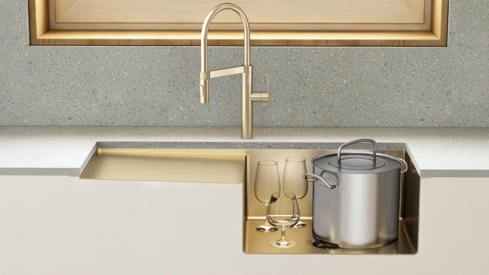 Stainless Steel Gold Kitchen Sink with Drain Board China Manufacturer
