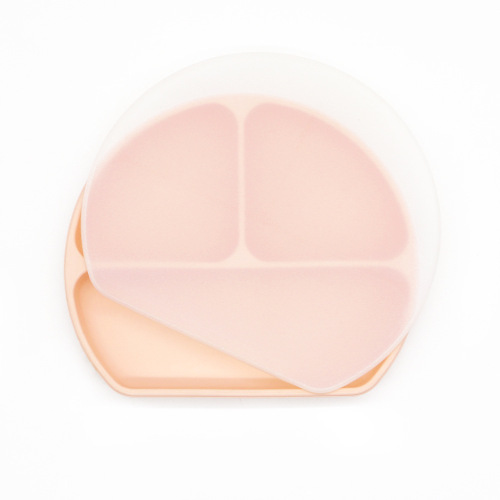 Силиконска поделена плоча за вшмукување за бебиња со капак