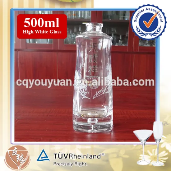 bubble in bottom 500ml fancy glass liquor bottle