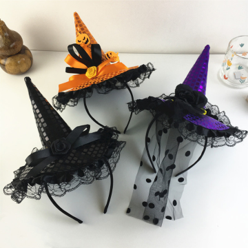 Fashionable Unisex Children's Stage Hair Accessories: Halloween Hat Headband with Lace Witch Hat for Decorative Supplies