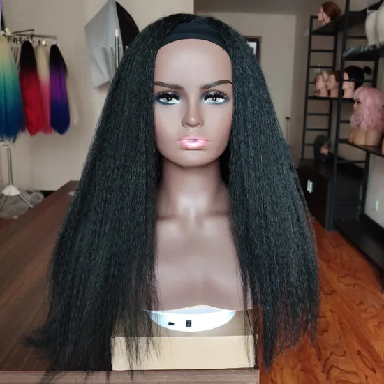 150 Density 20inch Kinky Straight Hair Headband Wigs for Black Women Synthetic Yaki Wig