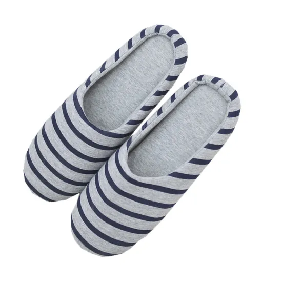 Grey Stripe slippers with Faux suede bottom
