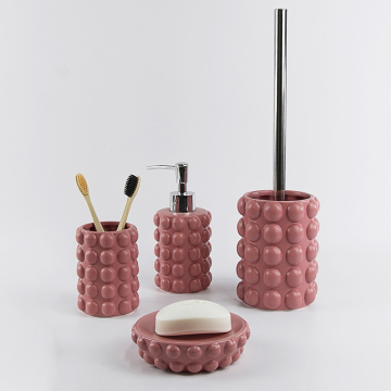 Matte Pink Bobble Bath Accessories with Silver Hardware